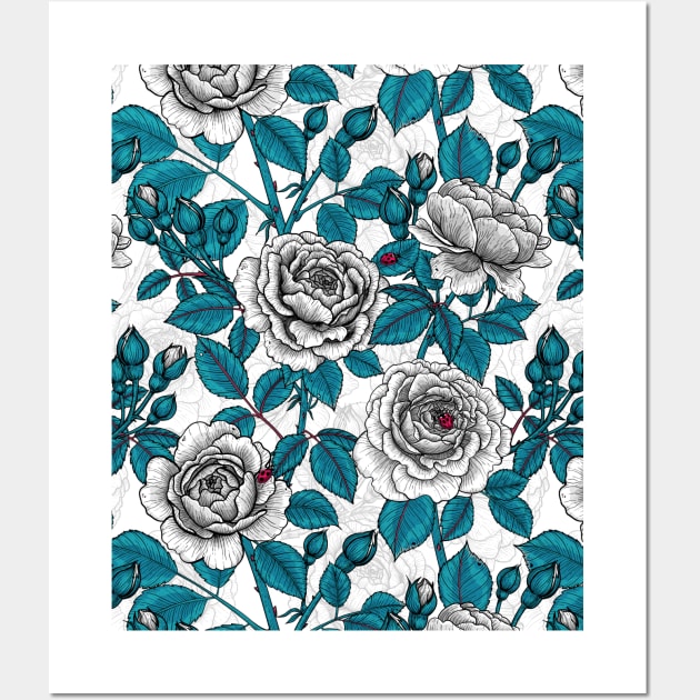 White roses and ladybugs Wall Art by katerinamk